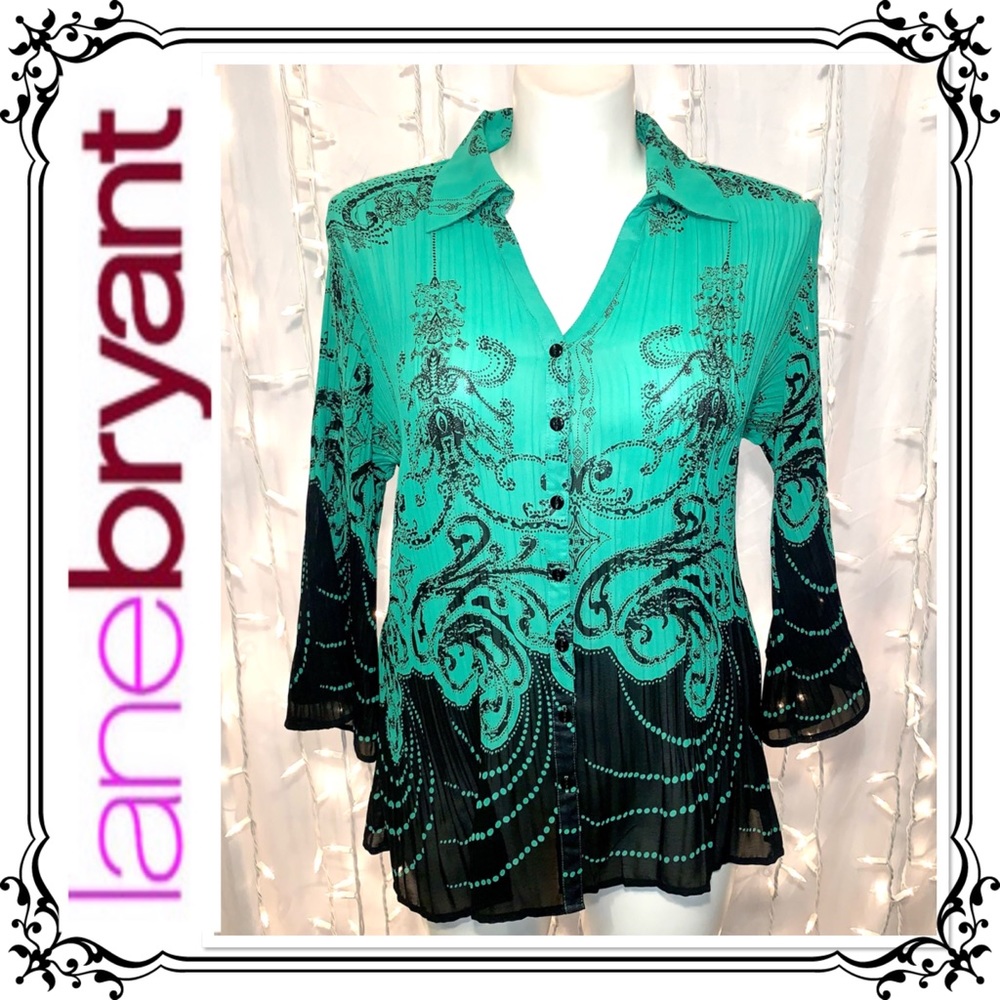 LANE BRYANT ⭐️ Long Sleeve Crinkle Button Down Paisley Blouse